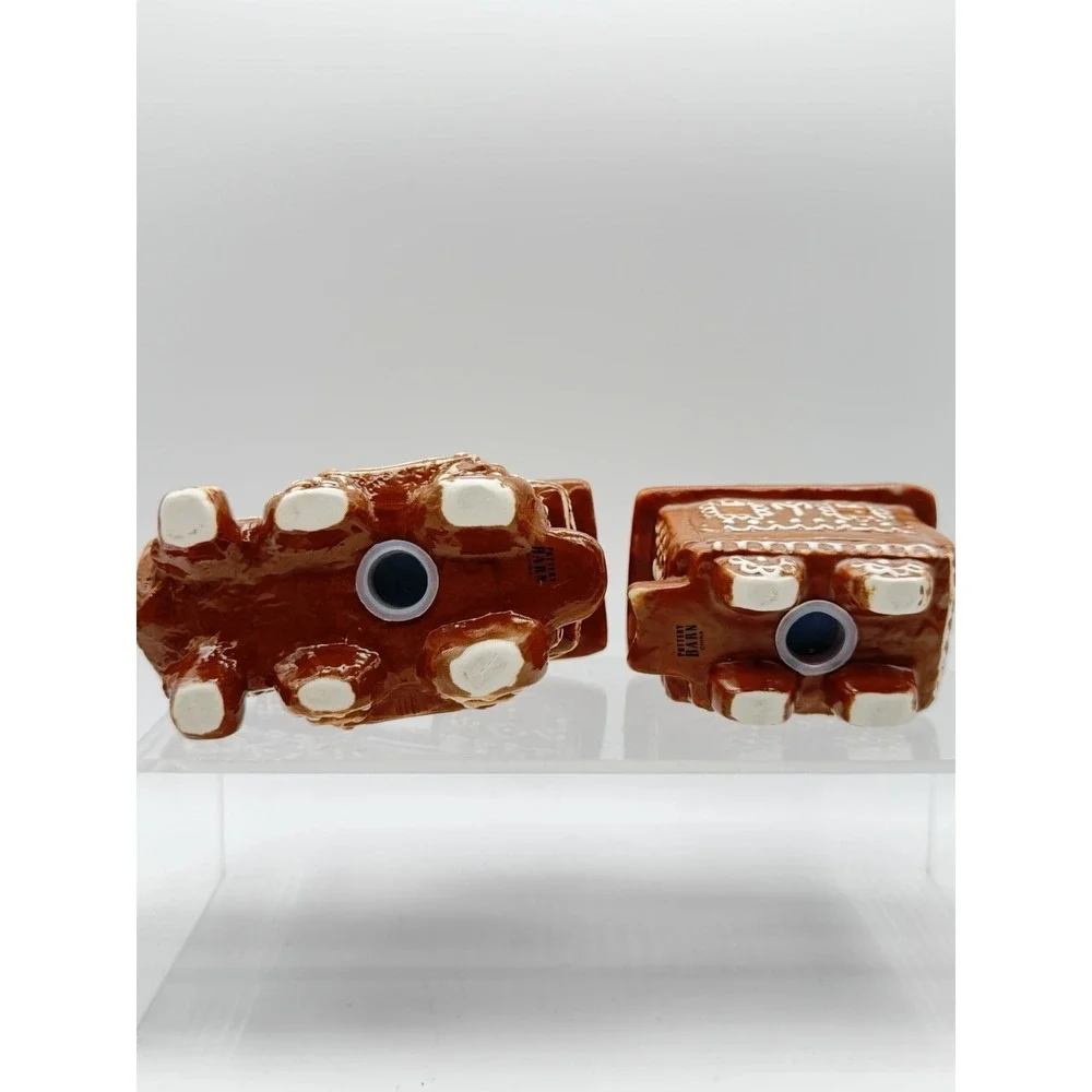 Pottery Barn Retired Gingerbread Stoneware Train Salt & Pepper Shakers Set of 2